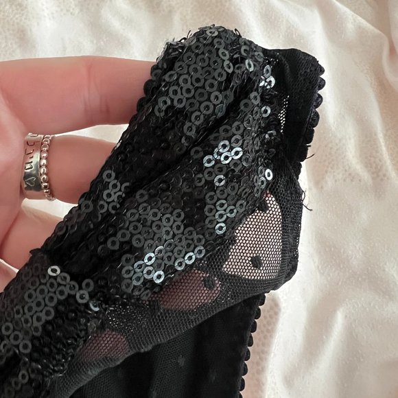 Victoria's Secret black sequin shimmer bow mesh thong panties underwear size M - Picture 9 of 10